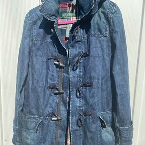 LRL Lauren Jeans Co. Ralph Lauren blue denim toggle jacket detachable hood S wmn